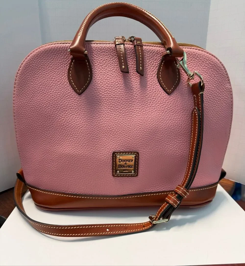 Dooney & Bourke Pink Pebble Grain Zip Satchel Leather Shoulder Bag